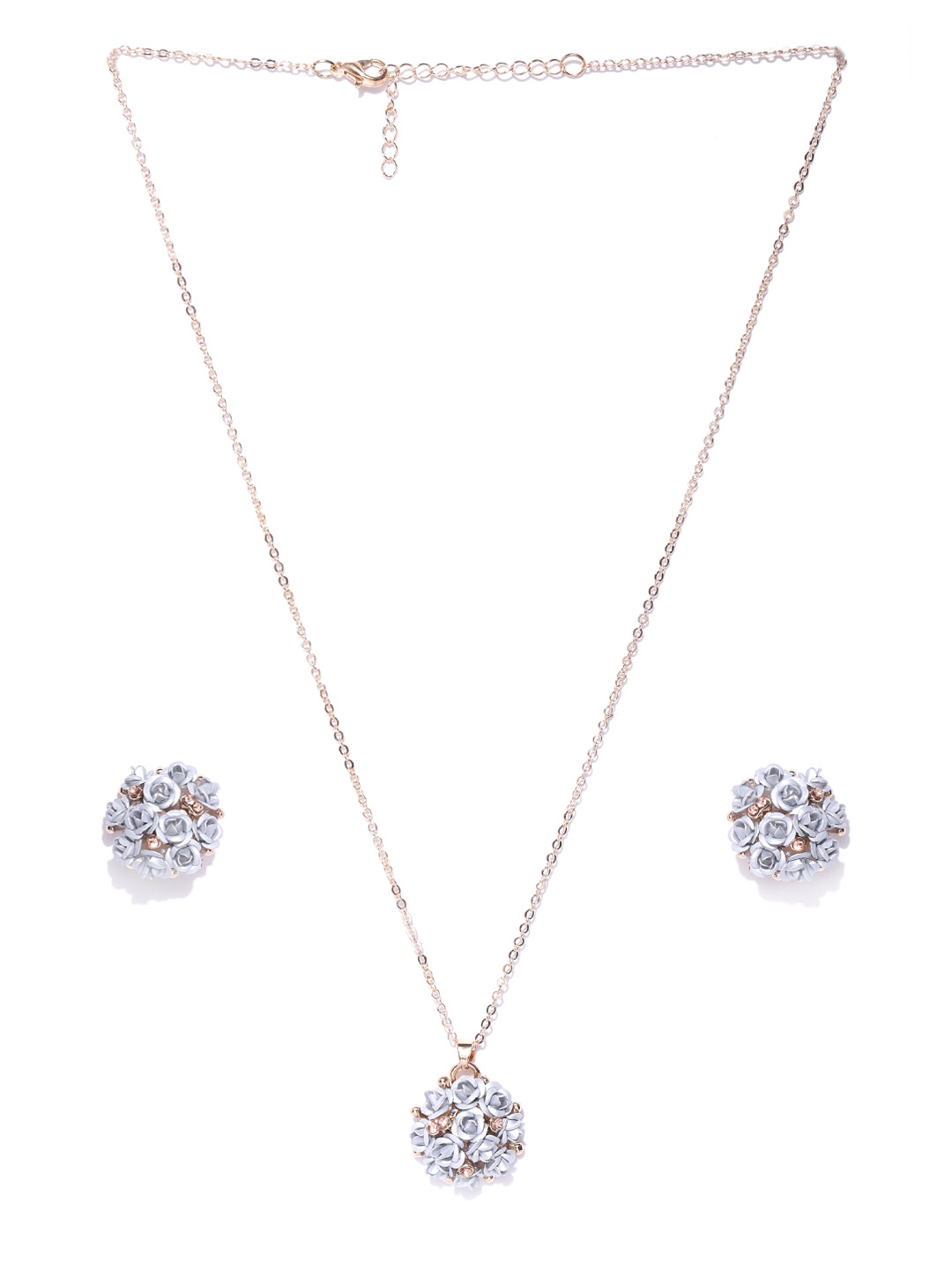 YouBella Grey Gold-Plated Stone-Studded Floral Jewellery Set